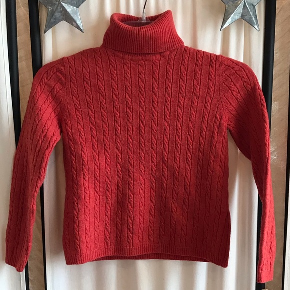 Merino Wool Dark Coral Turtleneck Sweater Petite S - Picture 1 of 4